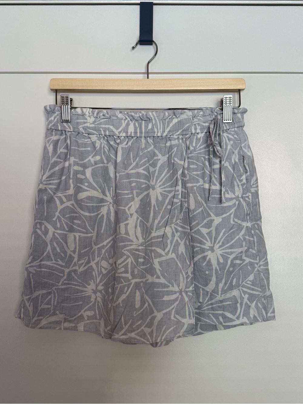 Madewell Skort Shorts Sz S Gray Tie Waist Abstract Linen Blend Beach Resort